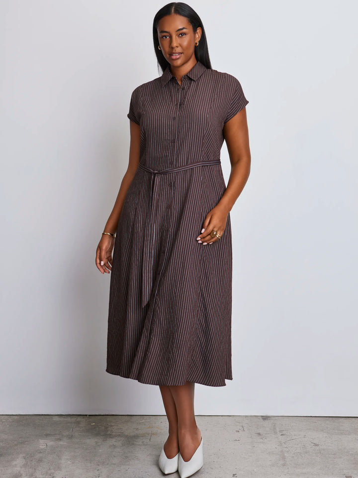 Swantje Damen Hemdblusenkleid mit Streifen, Bindegürtel und kurzen Ärmeln
