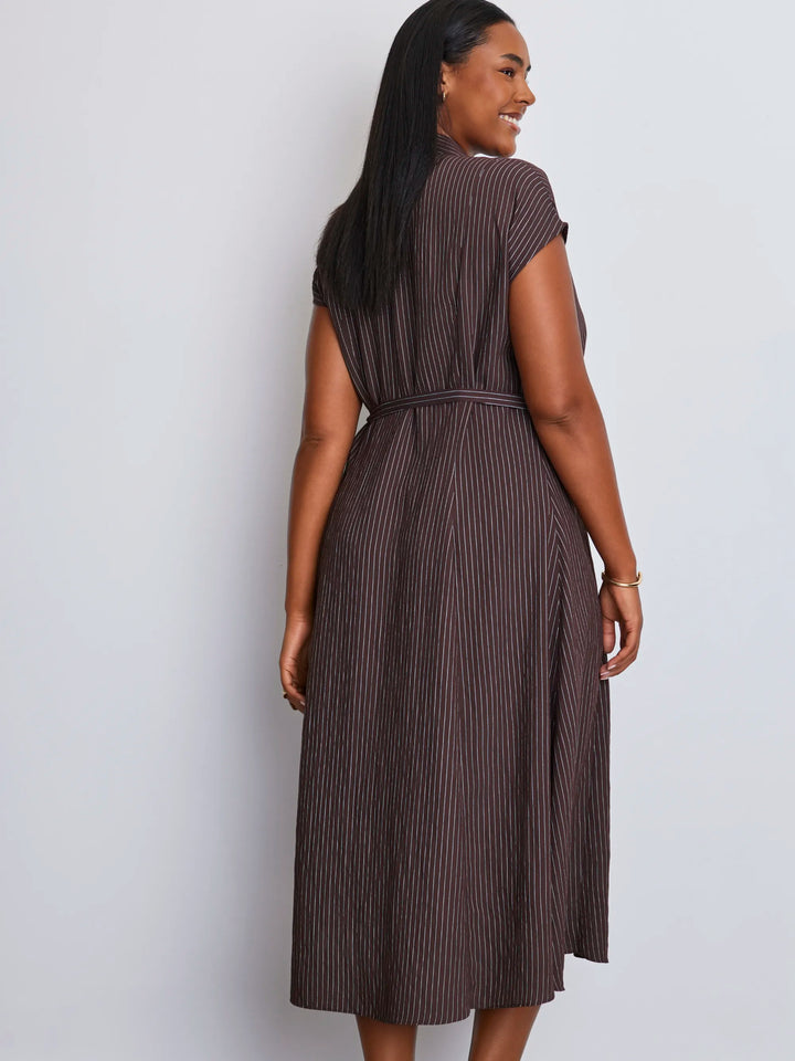 Swantje Damen Hemdblusenkleid mit Streifen, Bindegürtel und kurzen Ärmeln