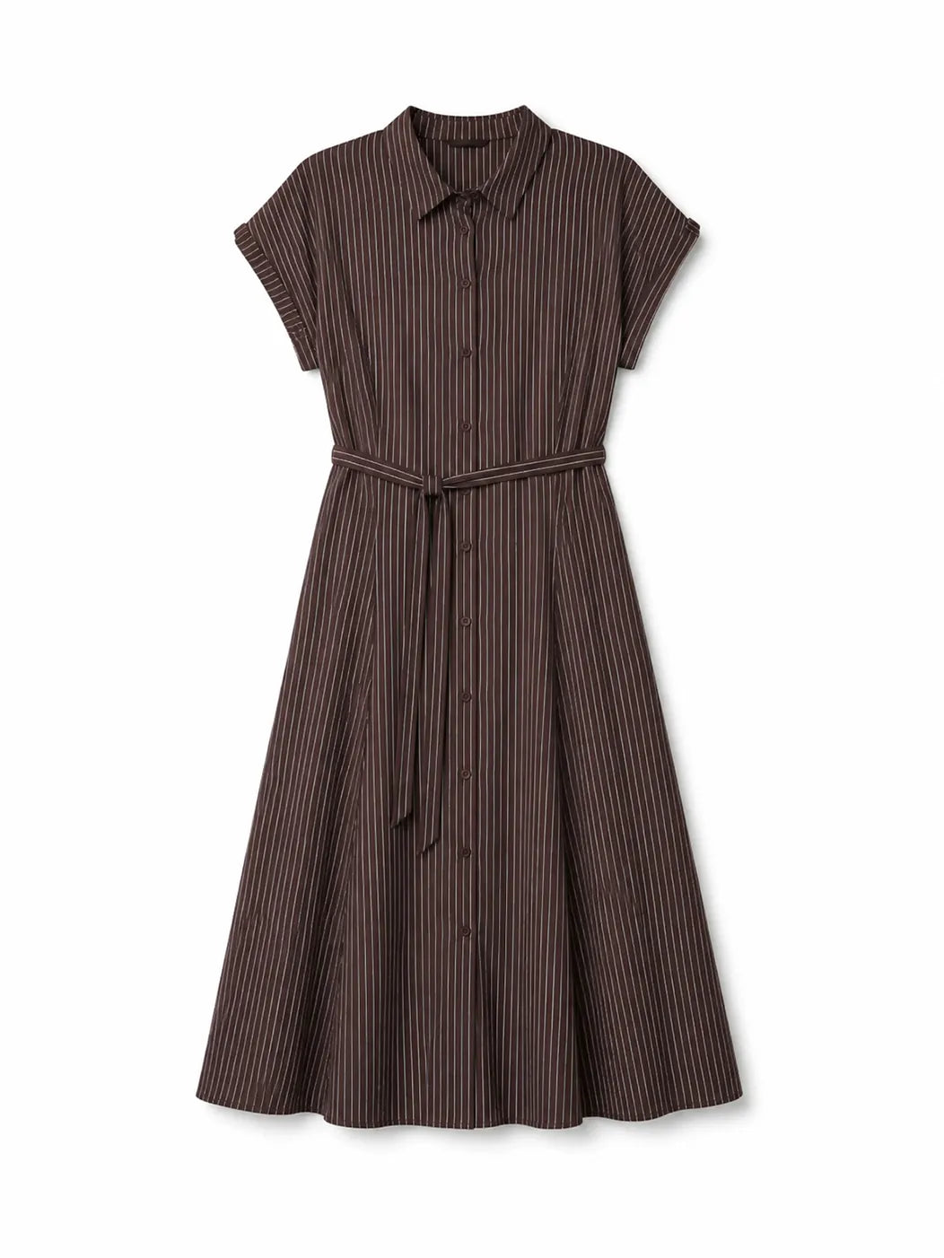Swantje Damen Hemdblusenkleid mit Streifen, Bindegürtel und kurzen Ärmeln