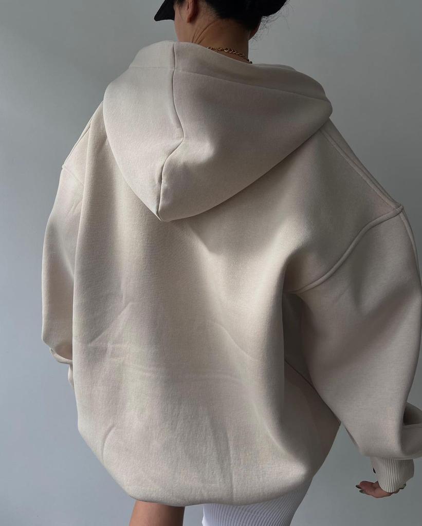 Damen Hoodie mit Kapuze V-Ausschnitt Polokragen und Bündchen