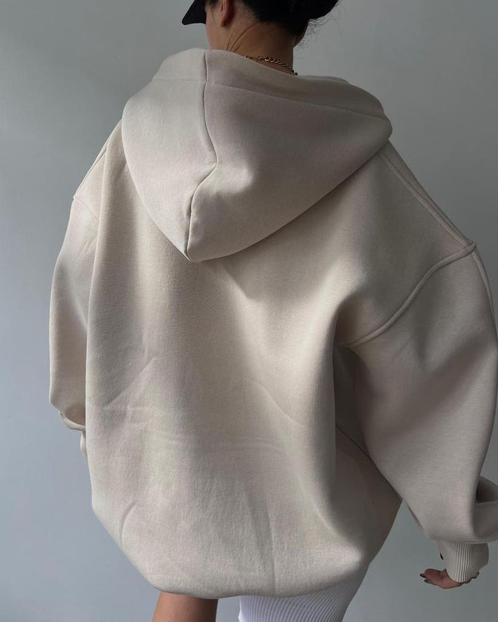 Damen Hoodie mit Kapuze V-Ausschnitt Polokragen und Bündchen