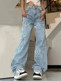 Damesbroek met hoge taille en sterapplicaties