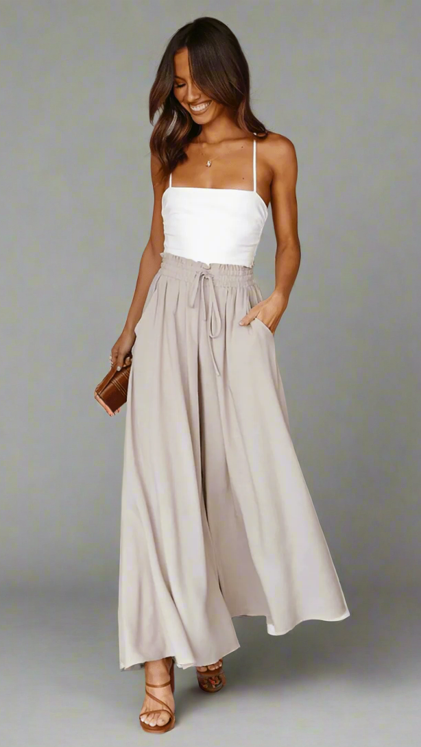 Damen Hose mit weitem Bein und elastischem Bund