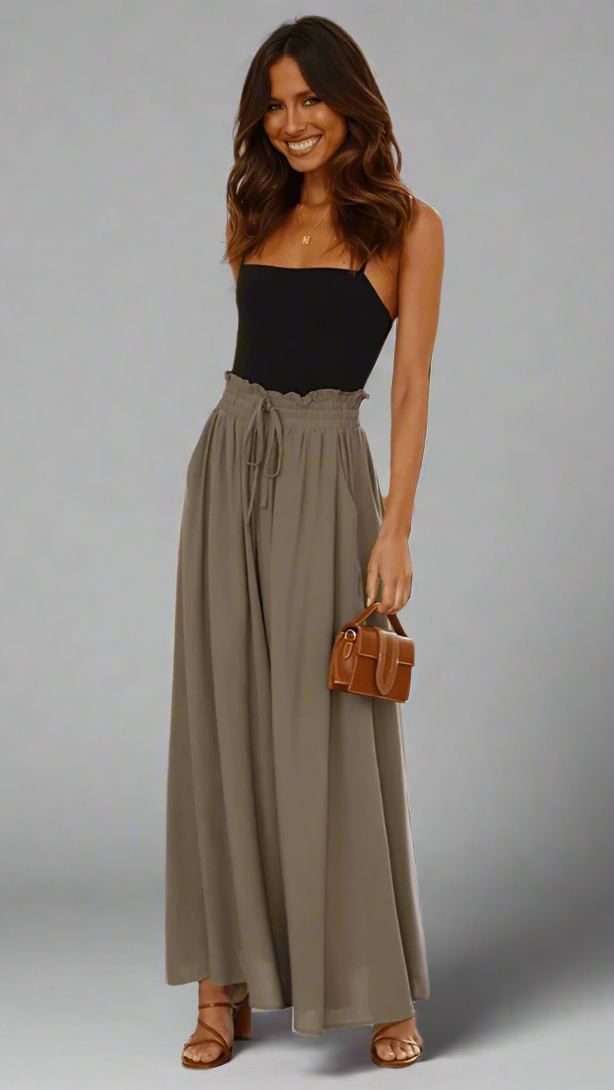 Damen Hose mit weitem Bein und elastischem Bund