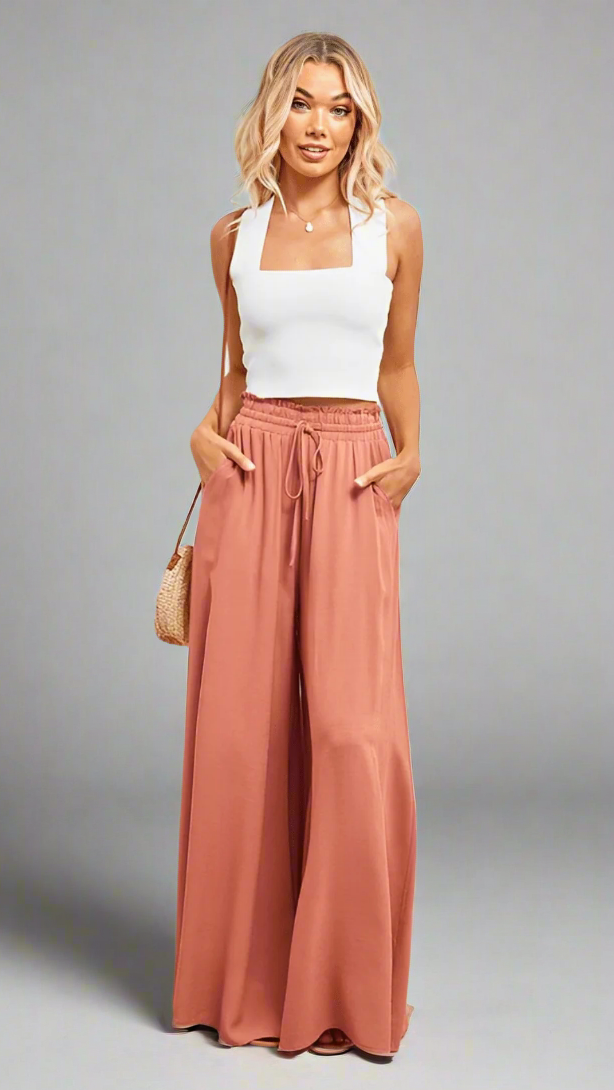 Damen Hose mit weitem Bein und elastischem Bund