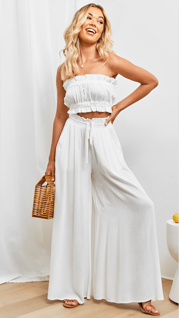 Damen Hose mit weitem Bein und elastischem Bund