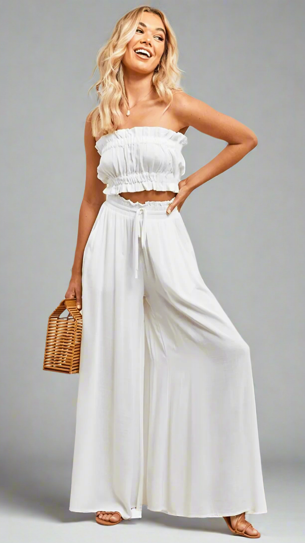 Damen Hose mit weitem Bein und elastischem Bund