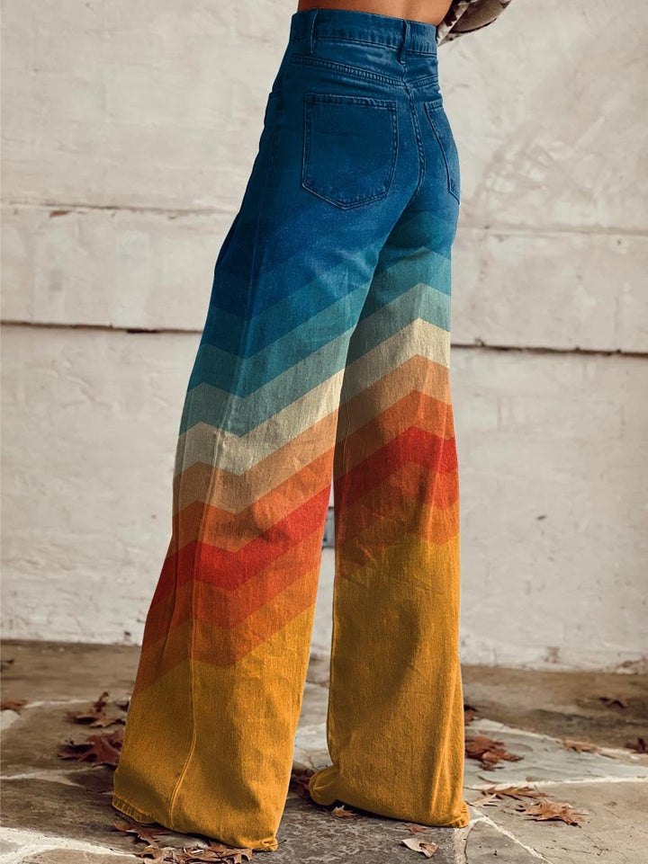 Damen Hose mit weitem Bein und Farbverlauf in Regenbogenfarben