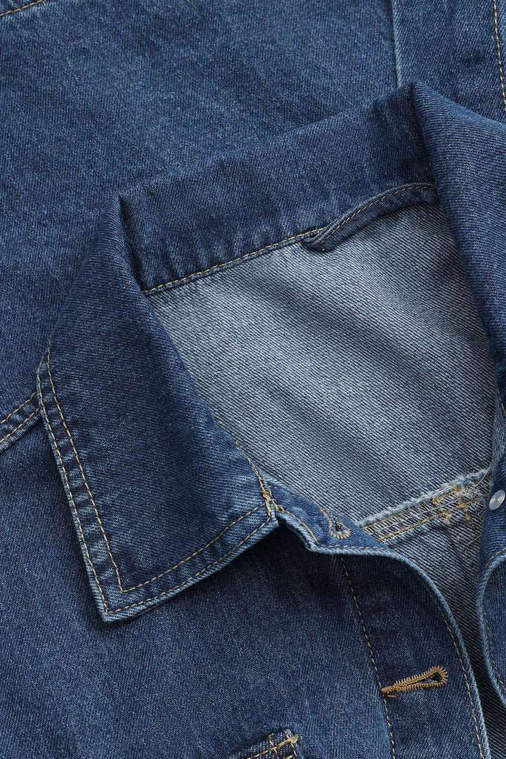 Damen Jeansjacke mit Bindegürtel und vier aufgesetzten Taschen