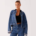 Damen Jeansjacke mit Brusttaschen und Kontrastkrempe