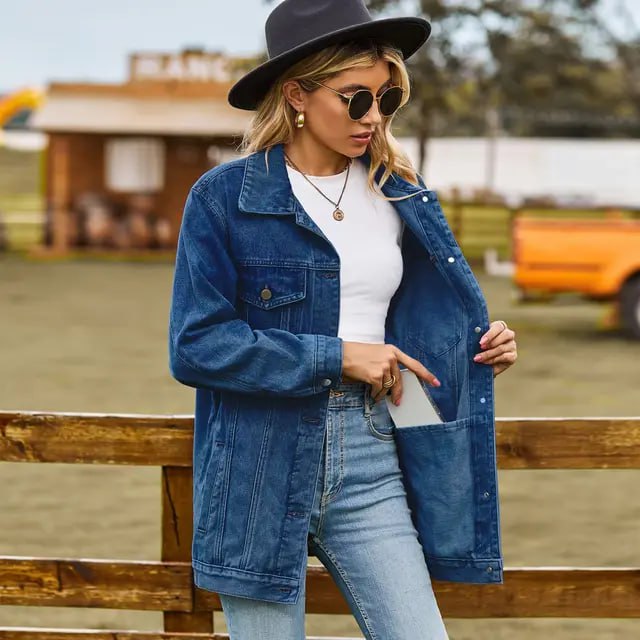 Damen Jeansjacke mit Knopfleiste und Seitentaschen