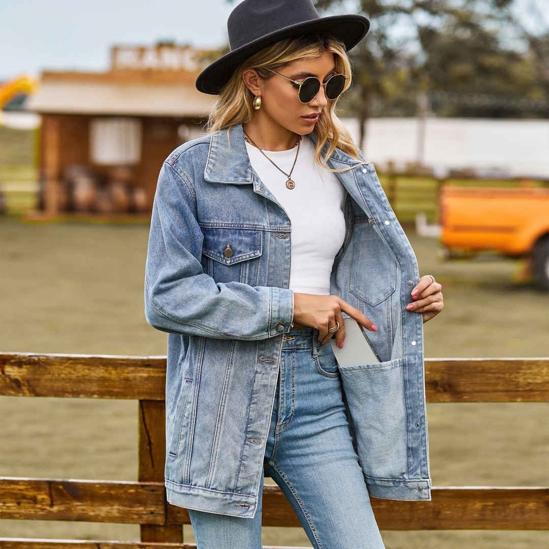 Damen Jeansjacke mit Knopfleiste und Seitentaschen