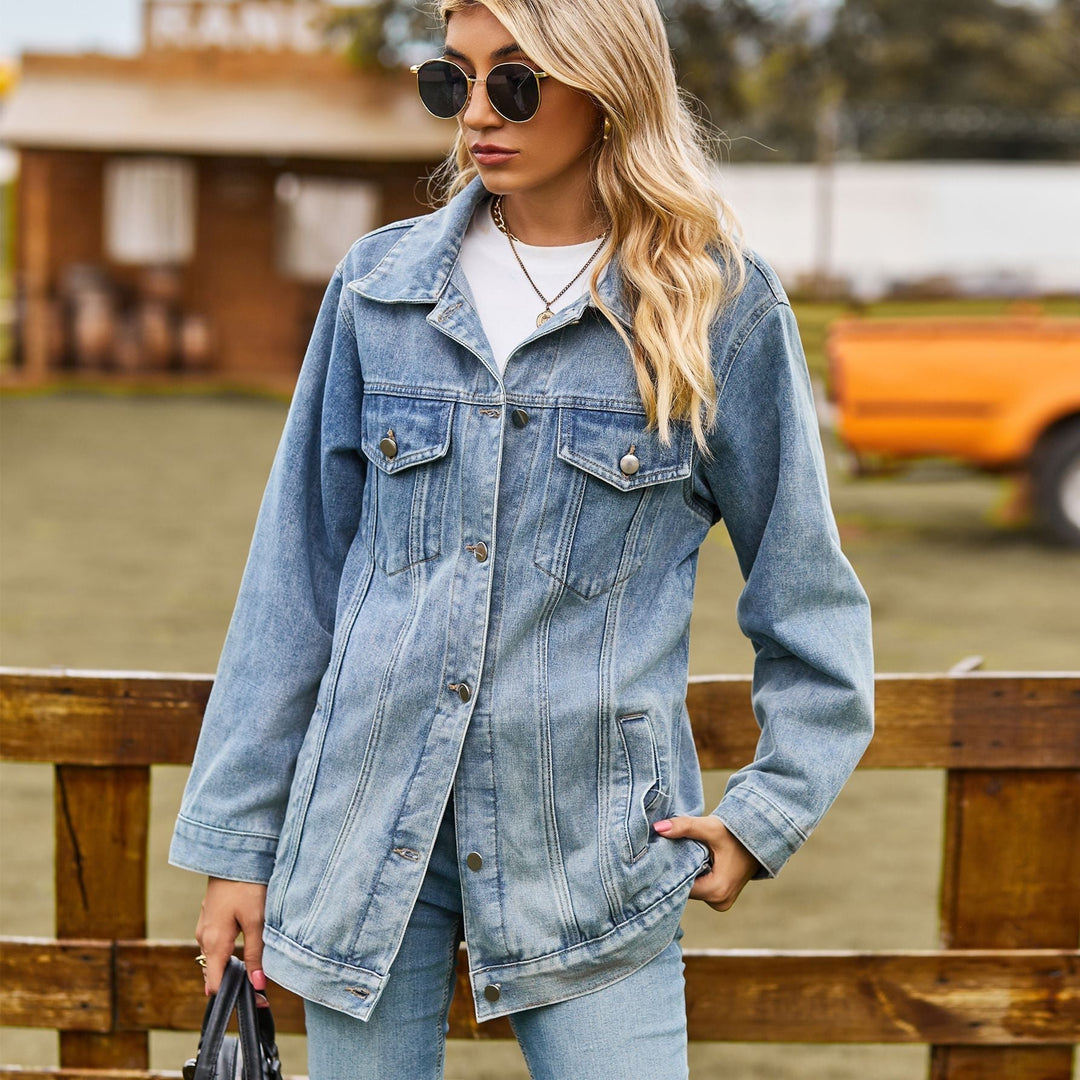 Damen Jeansjacke mit Knopfleiste und Seitentaschen
