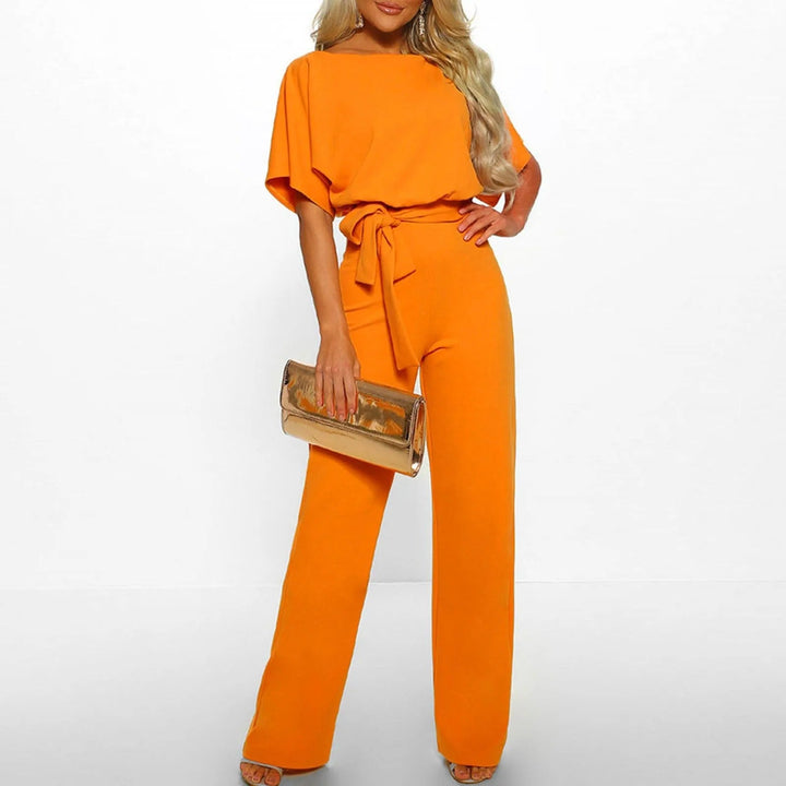 Damen Jumpsuit mit gerafften Ärmeln und Bindegürtel