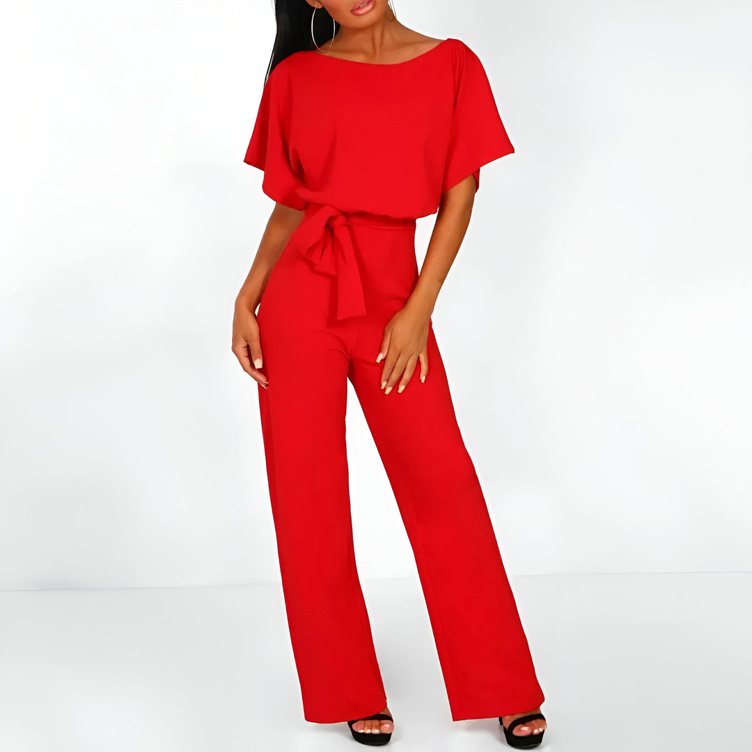 Damen Jumpsuit mit gerafften Ärmeln und Bindegürtel