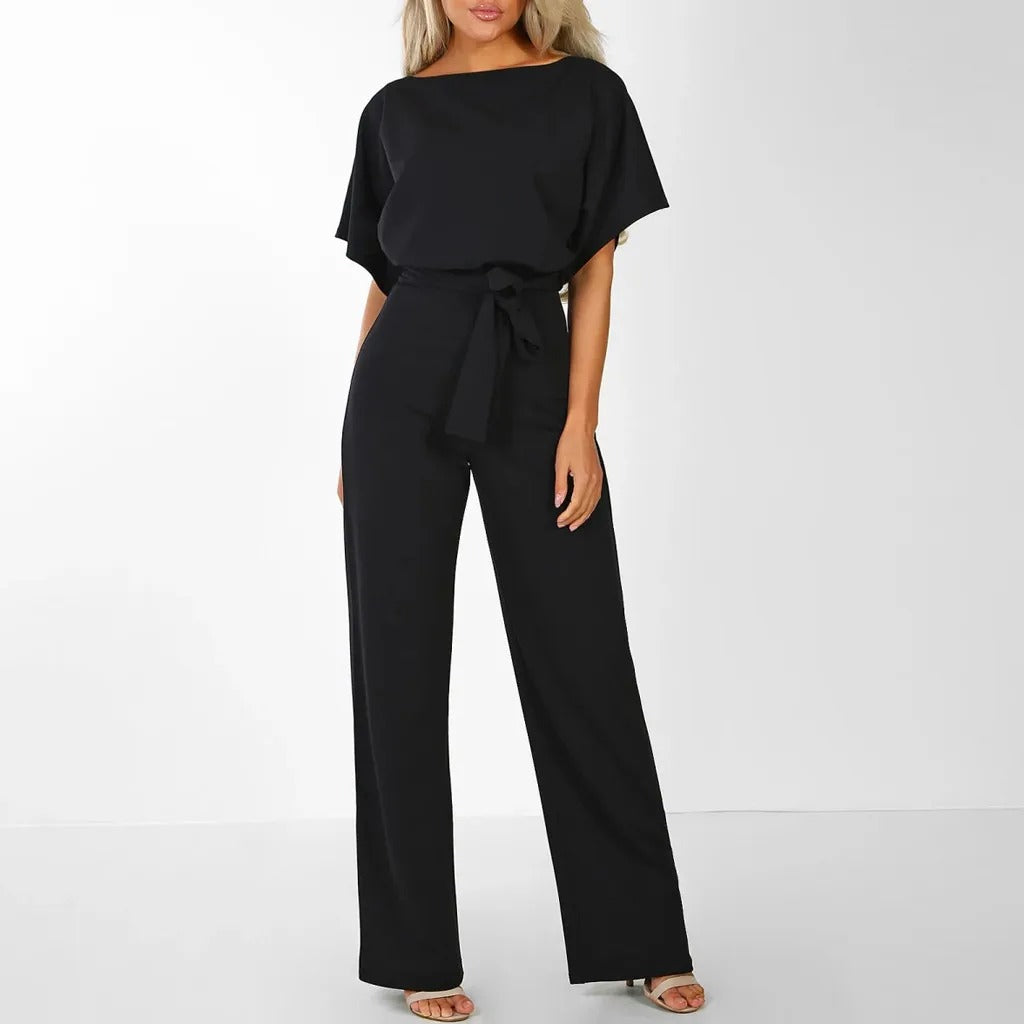 Damen Jumpsuit mit gerafften Ärmeln und Bindegürtel