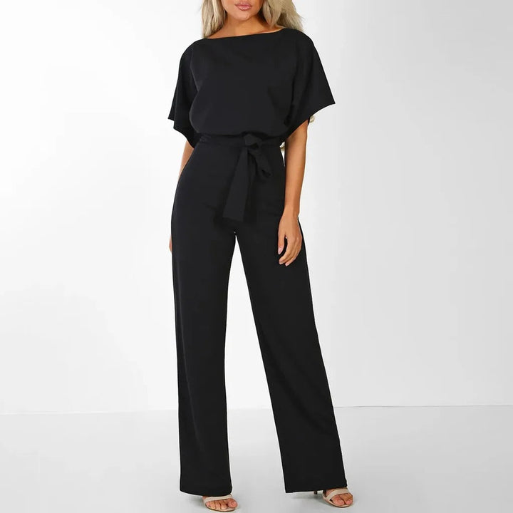 Damen Jumpsuit mit gerafften Ärmeln und Bindegürtel