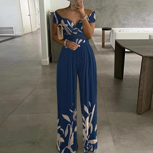 Damesjumpsuit met off-shoulderhals en wikkeltop met wijde pijpen