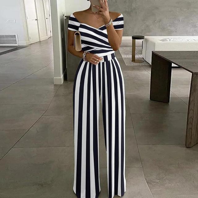 Damesjumpsuit met off-shoulderhals en wikkeltop met wijde pijpen