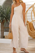Dames jumpsuit met one-shoulderband en wijde pijpen