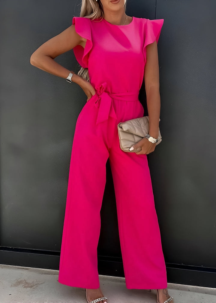 Damen Jumpsuit mit Rüschenärmeln und Bindegürtel