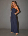 Damen Jumpsuit mit trägerlosen Oberteil und geraden Hosenbeinen