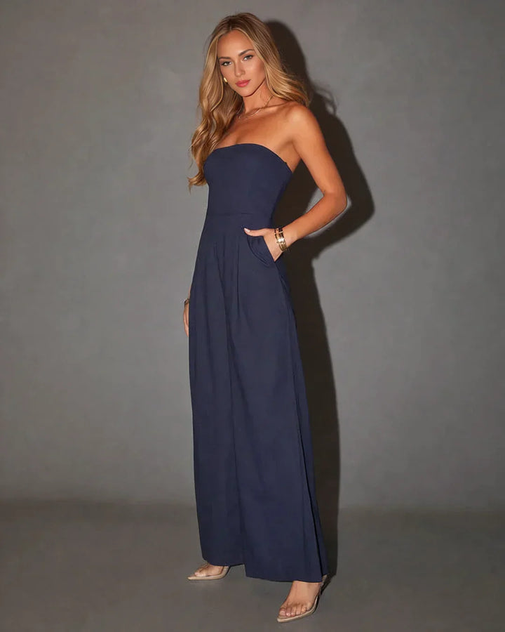 Damesjumpsuit met strapless top en rechte broekspijpen