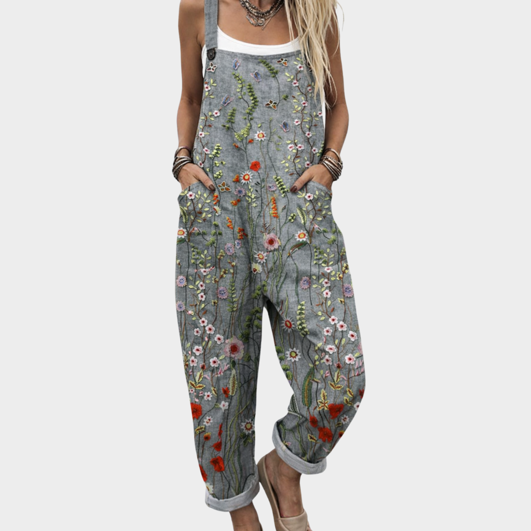 Damen Jumpsuit mit Wildblumen-Druck und Seitentaschen