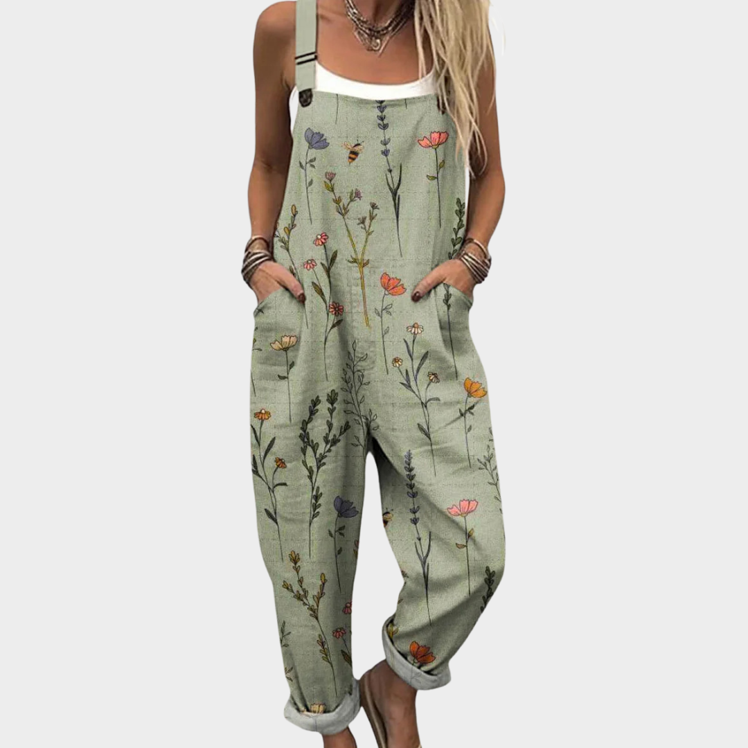 Damen Jumpsuit mit Wildblumen-Print und Seitentaschen