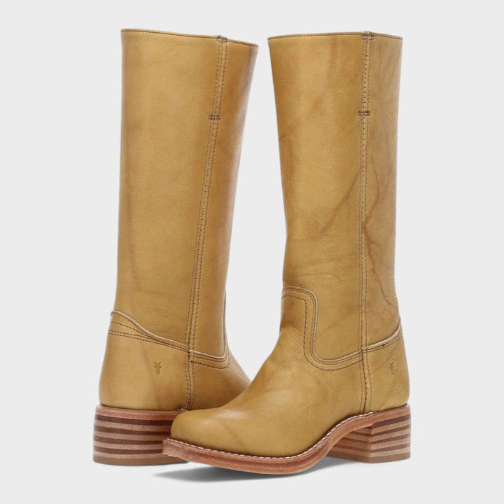 Mia | Damen Kniehohe Lederstiefel im klassischen Western-Stil