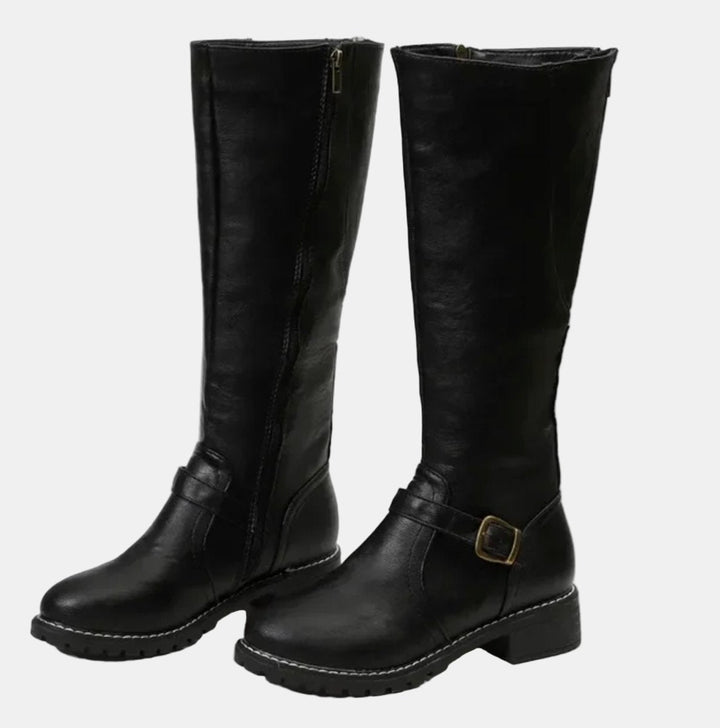 Nora | Damen Kniehohe Stiefel mit Schnalle und Reißverschluss