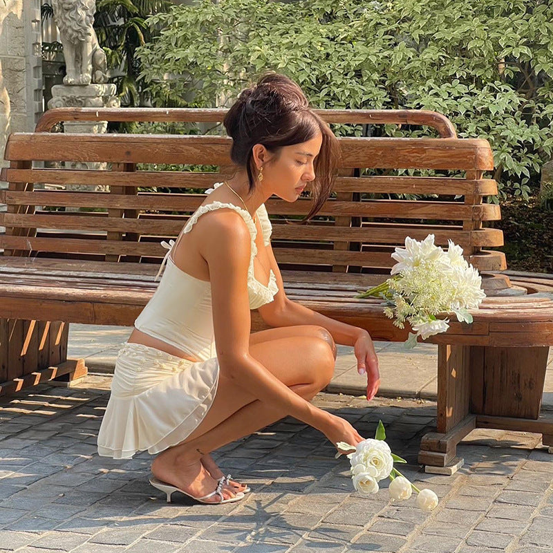 Korsett-top voor dames met ruches bandjes en een sweetheart-halslijn in een kort model