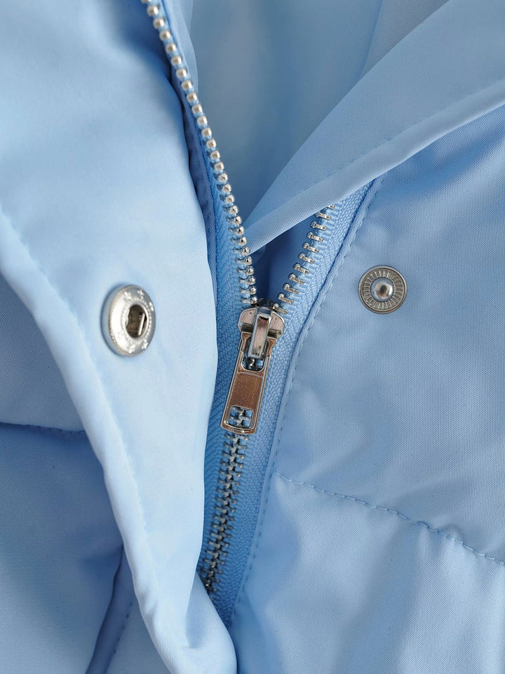 Damen Kurze Gesteppte Pufferjacke mit breitem Kragen Druckknöpfen und gerippten Bündchen