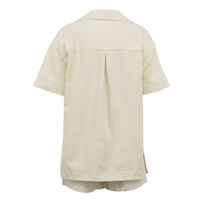 Damen Kurze-Hosen-Set mit Umlegekragen Kurzen Ärmeln und Aufgesetzten Brusttaschen
