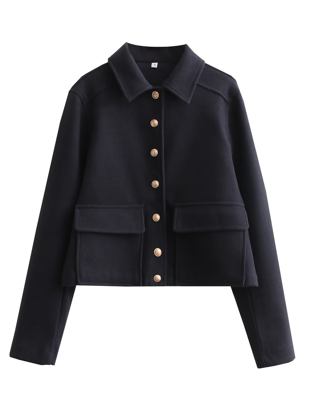 Dames kort jack met overhemdkraag en knoopsluiting en klepzakken