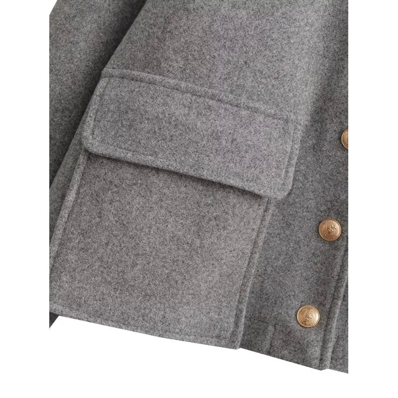 Dames kort jack met overhemdkraag en knoopsluiting en klepzakken