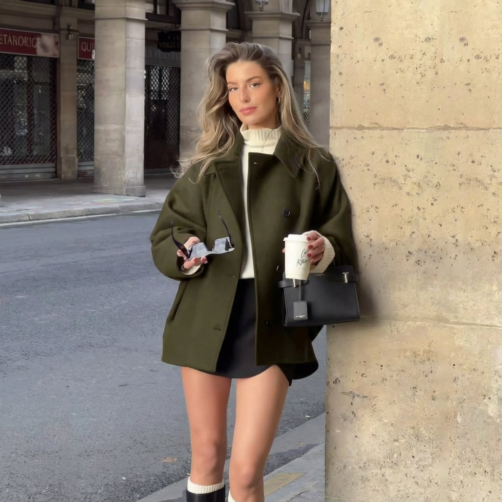 Damen Kurze Jacke mit Knopfverschluss und Umlegekragen