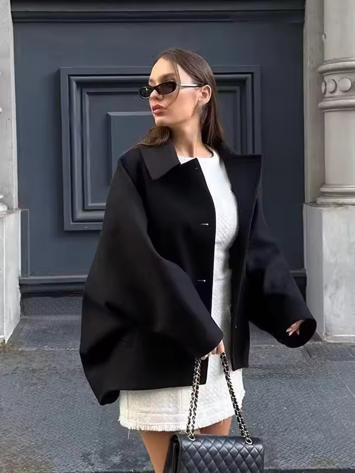 Damen Kurze Jacke mit Knopfverschluss und Umlegekragen