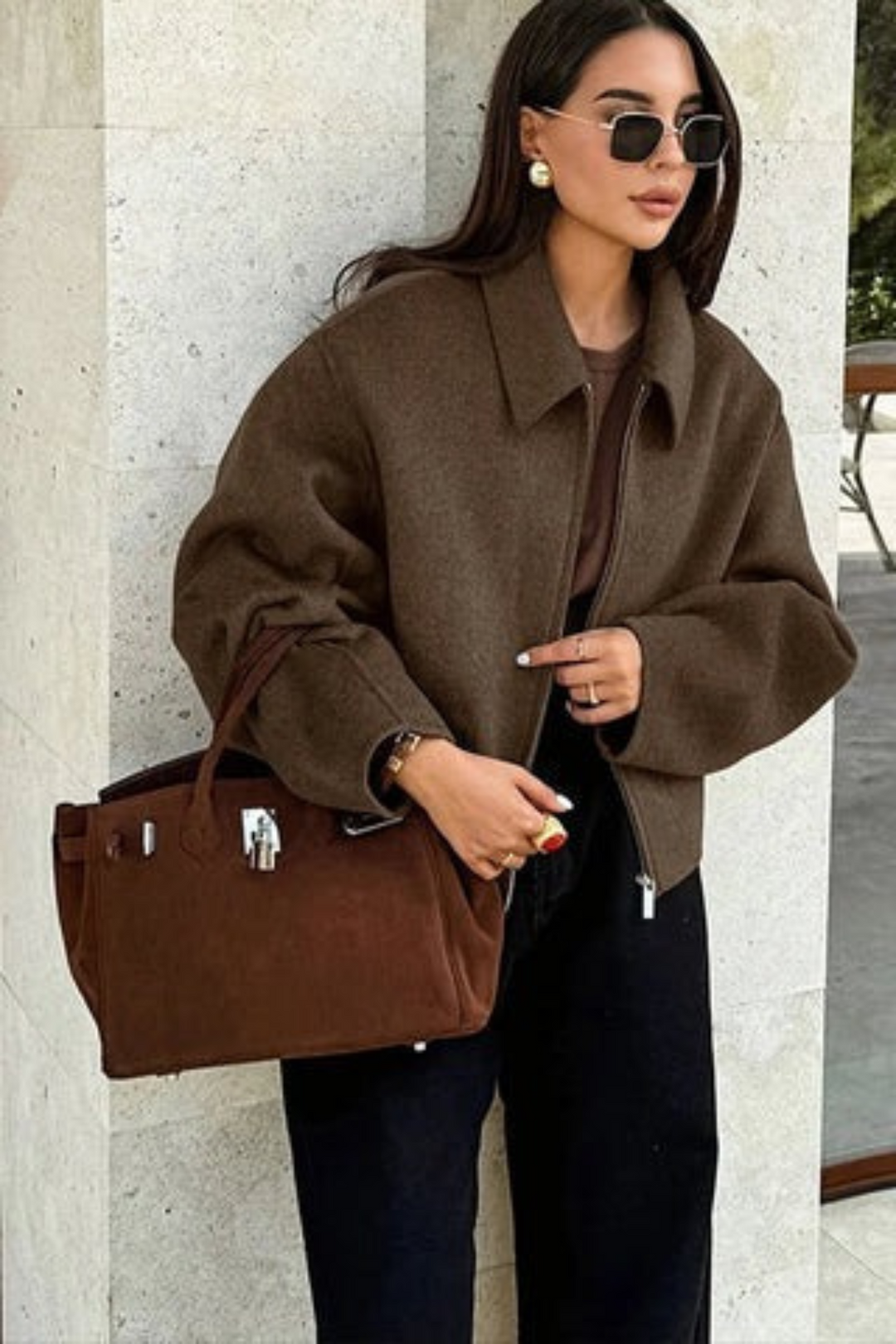 Damen Kurze Jacke mit Umlegekragen Offenem Vorderteil und Langen Ärmeln