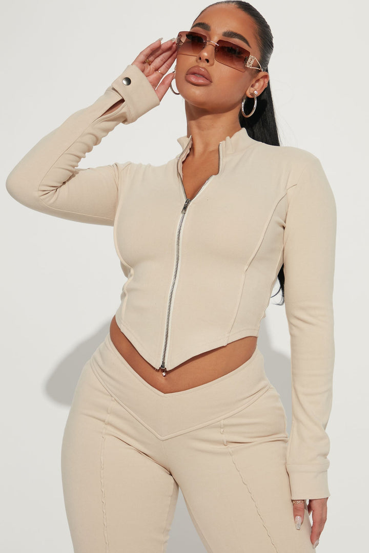 Damen Kurzes Oberteil und Hose Set mit Stehkragen und Reißverschluss