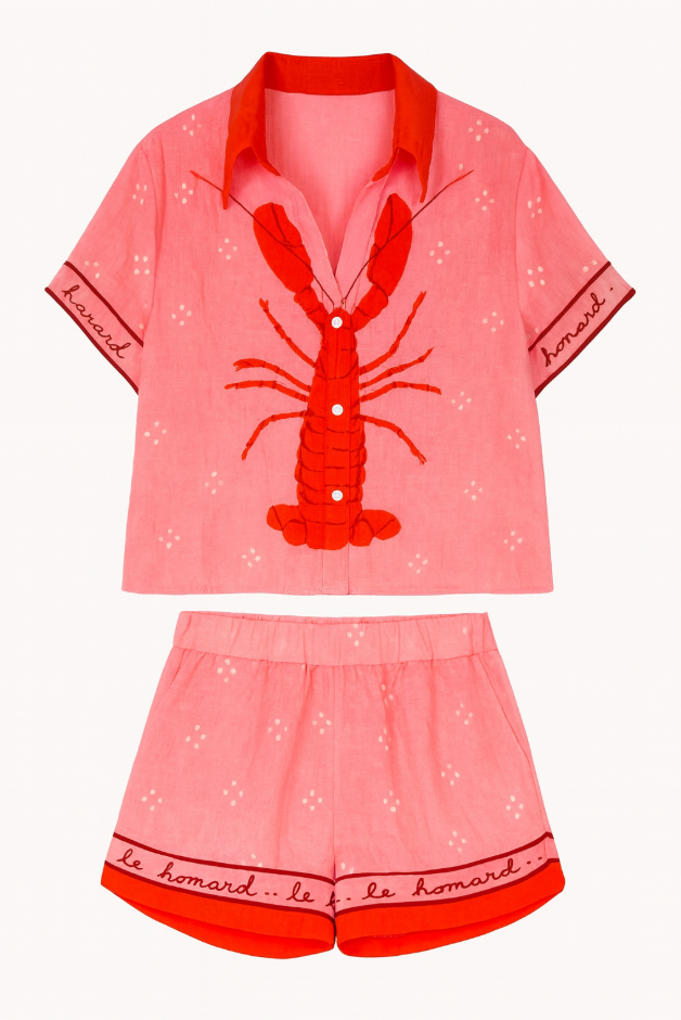 Dames korte set met kraag, knoopsluiting, korte mouwen en grafische print