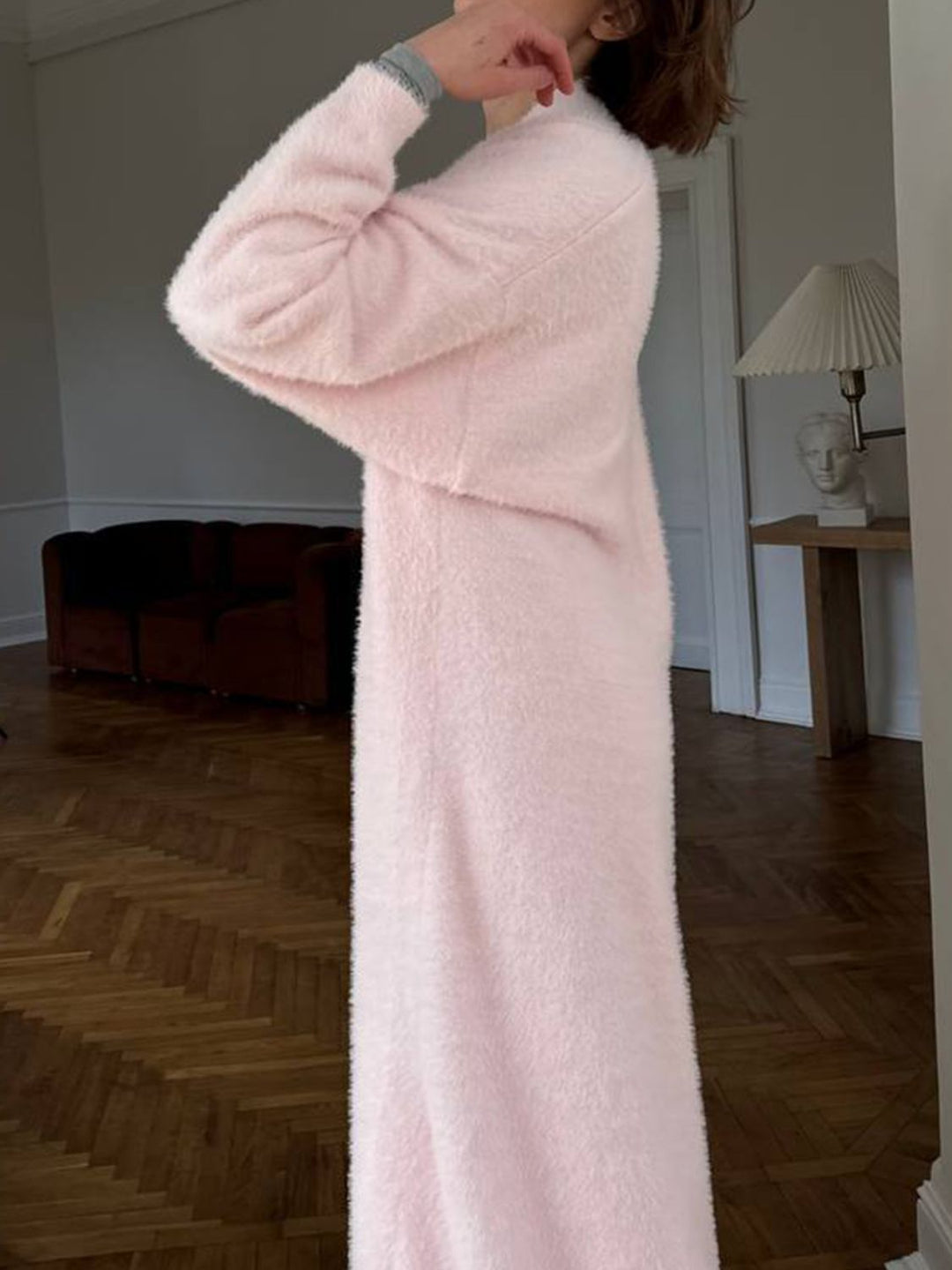 Dames lang vest met open voorkant en pluizige afwerking