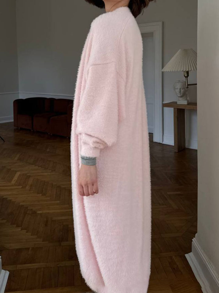 Dames lang vest met open voorkant en pluizige afwerking