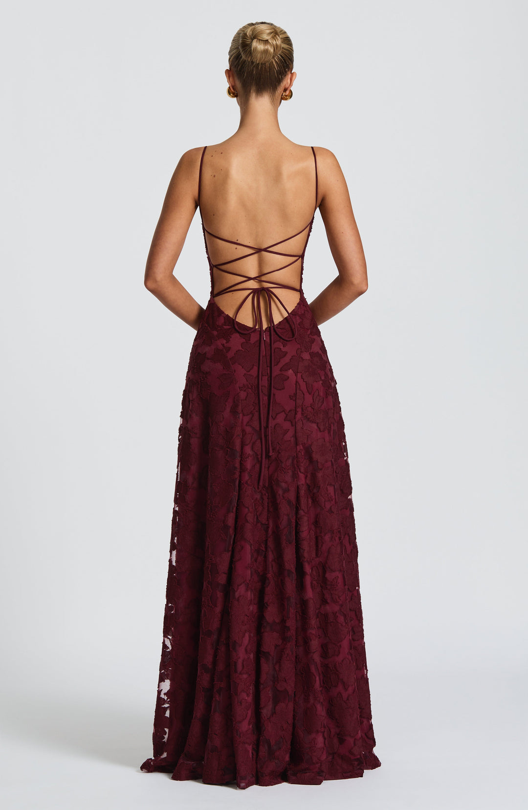 Damen Maxikleid mit Wasserfallausschnitt Spaghettiträgern Blumenmuster und Schnürung am Rücken