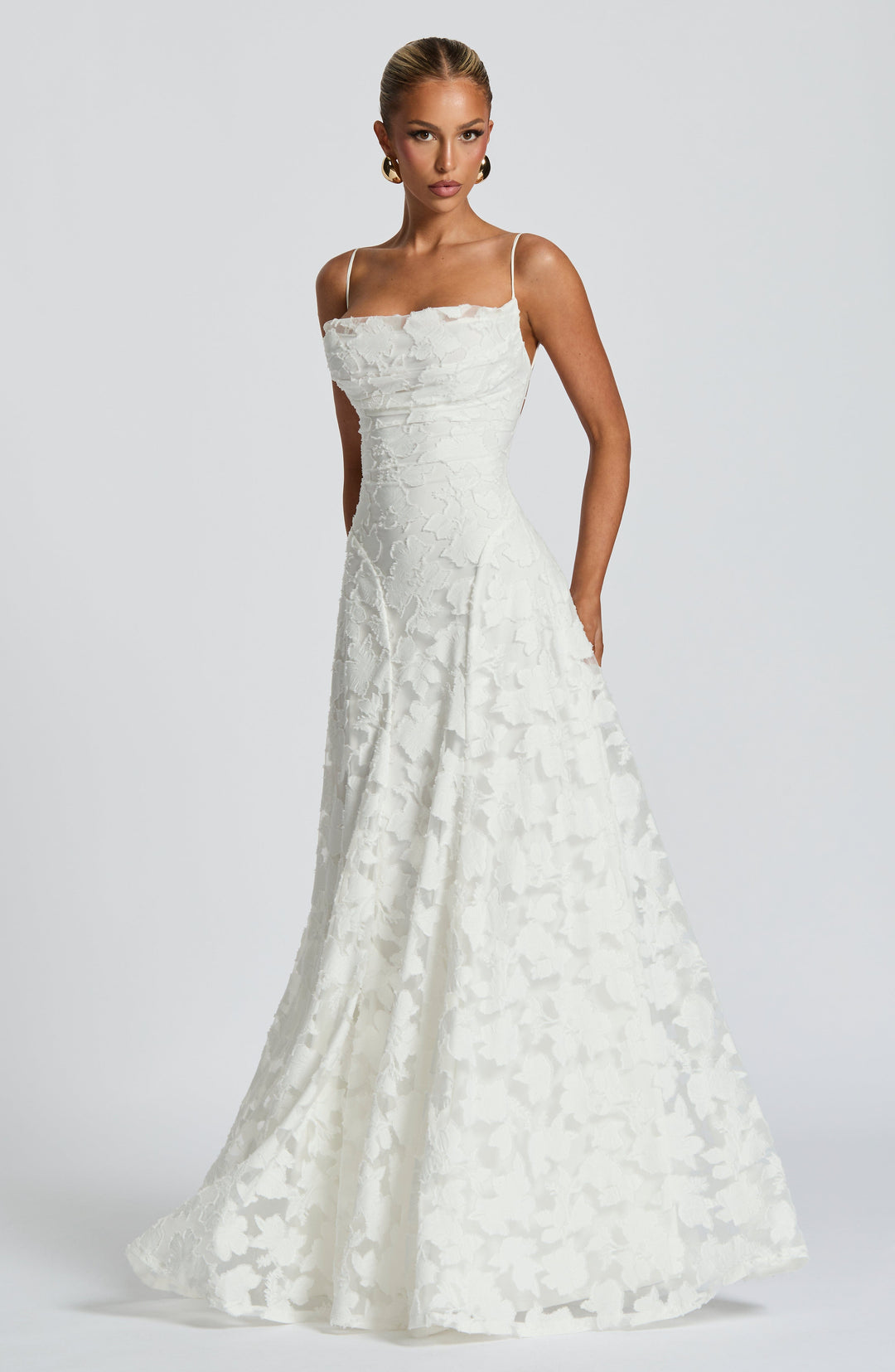 Damen Maxikleid mit Wasserfallausschnitt Spaghettiträgern Blumenmuster und Schnürung am Rücken