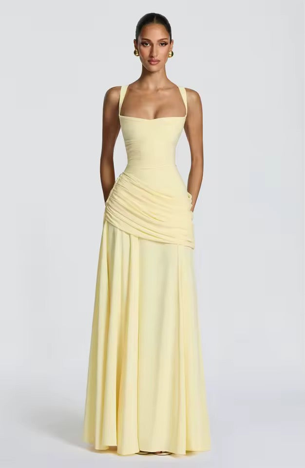 Dames maxi-jurk met sweetheart-halslijn en asymmetrische plooiing
