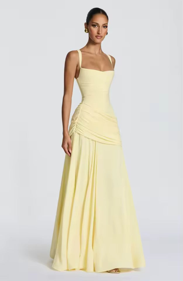 Dames maxi-jurk met sweetheart-halslijn en asymmetrische plooiing