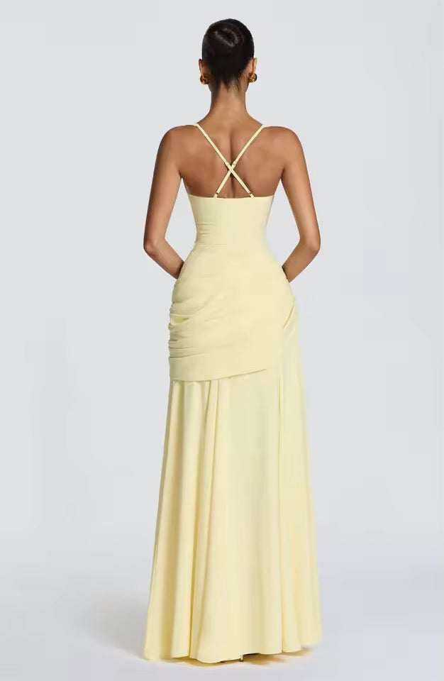 Dames maxi-jurk met sweetheart-halslijn en asymmetrische plooiing
