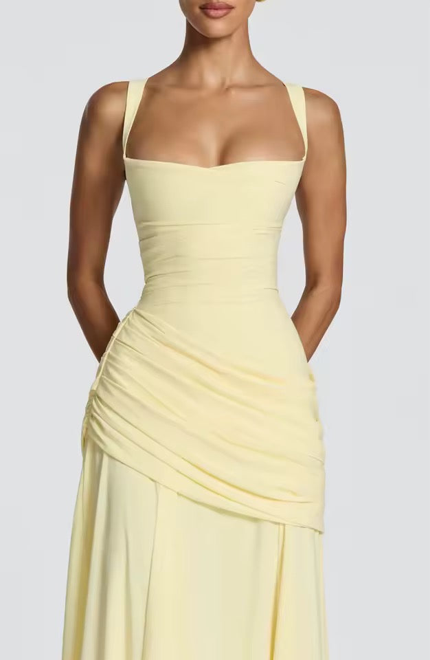 Dames maxi-jurk met sweetheart-halslijn en asymmetrische plooiing