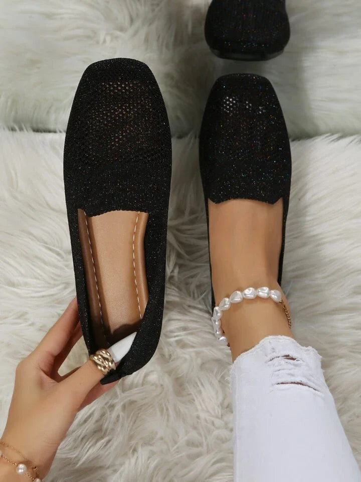 Damen Loafer mit perforierter Oberfläche und quadratischem Zehenbereich